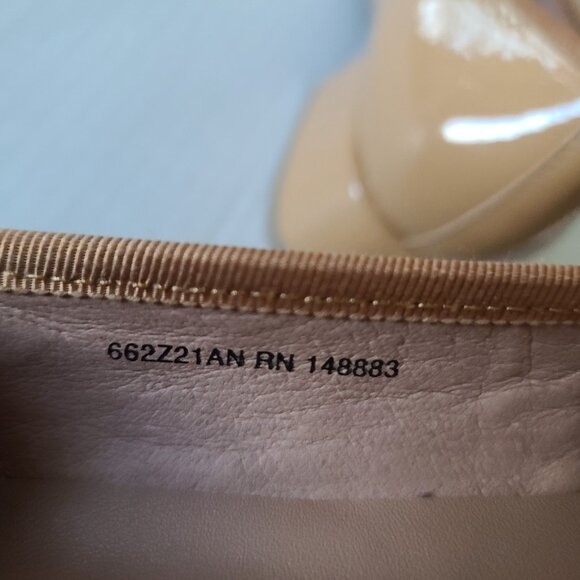 Anthropologie Bibi Lou Heeled Ballet Pumps Patent Leather Shoes Bow EU 39 Camel - Picture 9 of 9